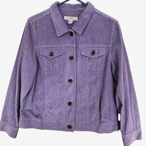 Womens Lavender Wide Wale Corduroy Button Up Jacket Sz PM Utility‎ Trucker Chore